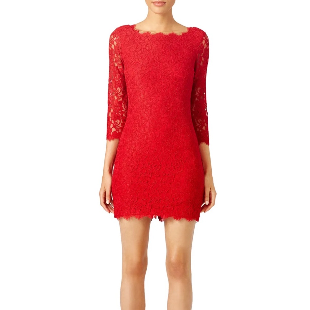 Diane von Furstenberg Poppy Red Zarita Lace Sheath 6